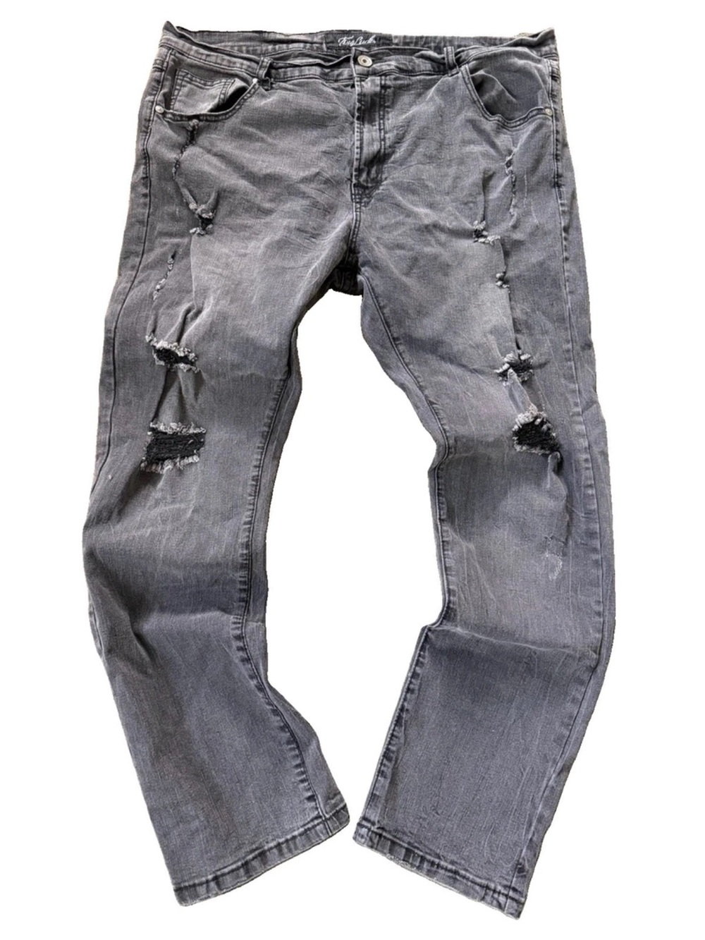 True Luck Mens Gray Charcoal Wash Distressed Slim Stretch Denim Jeans 36x30